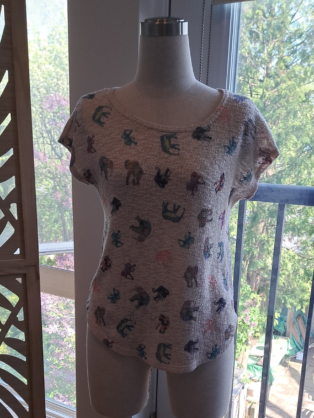 Ginger G Beige Knit Top with Elephant Motif